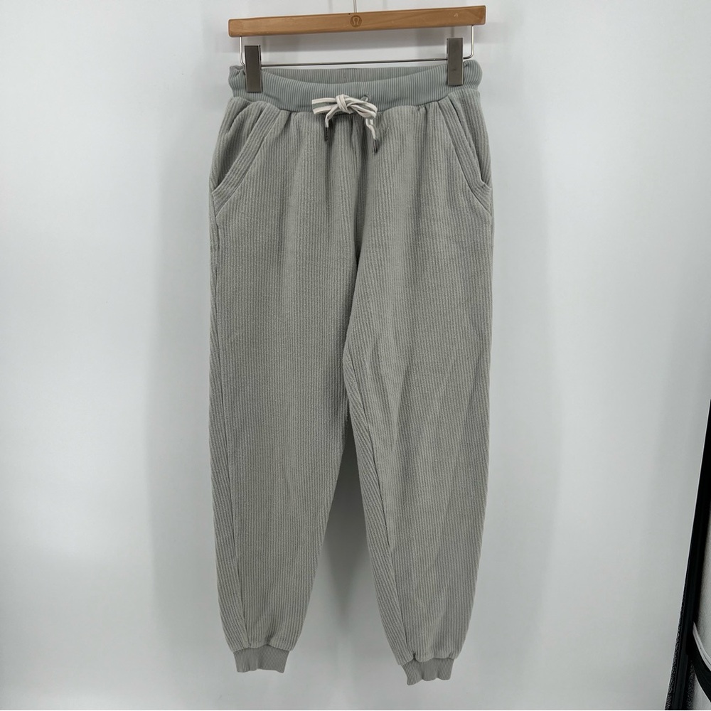 aerie Light Gray Ribbed Drawstring Joggers